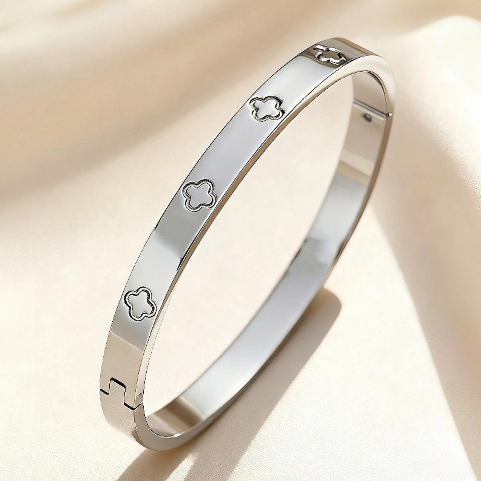 ZAKOL 5/1pcs Creative Stainless Steel Four-leaf Flower Bracelet Set for Women Buling Zirconia Inlaid Fashion Stackable Jewelry