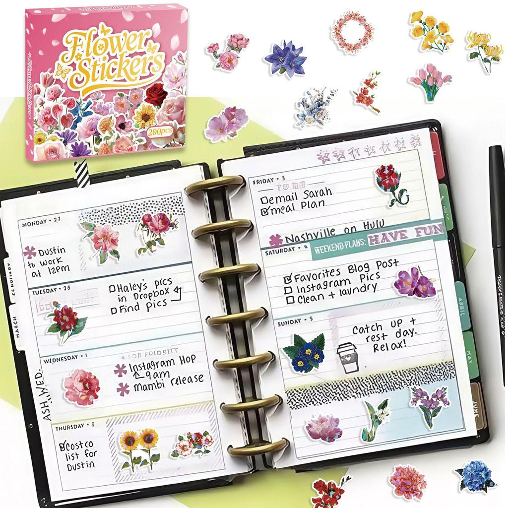 200-Count Holographic Flower Laser Glitter Stickers - Cartoon Style with Hot Stamping for Gift Box Sets