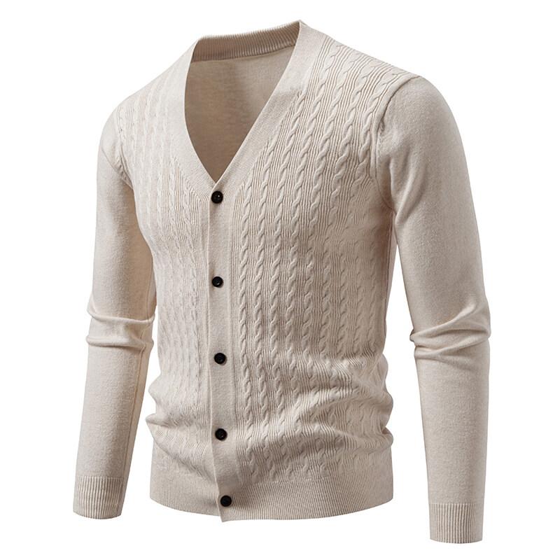 Men's Knitted Cardigan Casual V-Neck Sweater Outerwear Fashion Solid Color Knit Sweater Cardigans