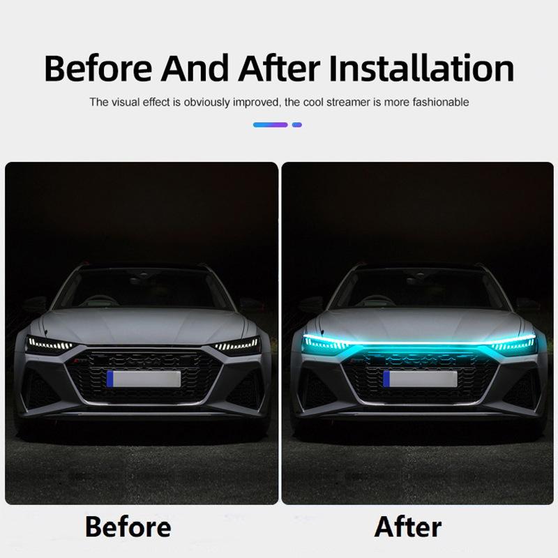 Sequential Scan Led Car Hood Lights 12V Headlight Strip Car Decorative Atmosphere Lamp DRL Auto Daytime Running Light Universal