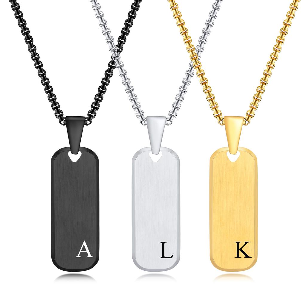 Collares Personalizados con Letra Inicial A-Z para Hombres Niños, Colgante de Barra Vertical de Acero Inoxidable Impermeable, Cadena de Caja 50/55/60cm