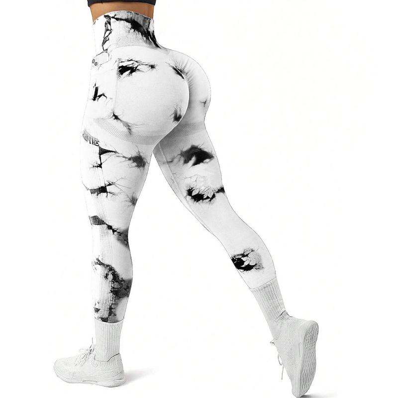 Nackte Batik-Seitentaschen-Yogahose für Herbst und Winter für Damen, hohe Taille, Hüftlift, enger Sport und Fitness