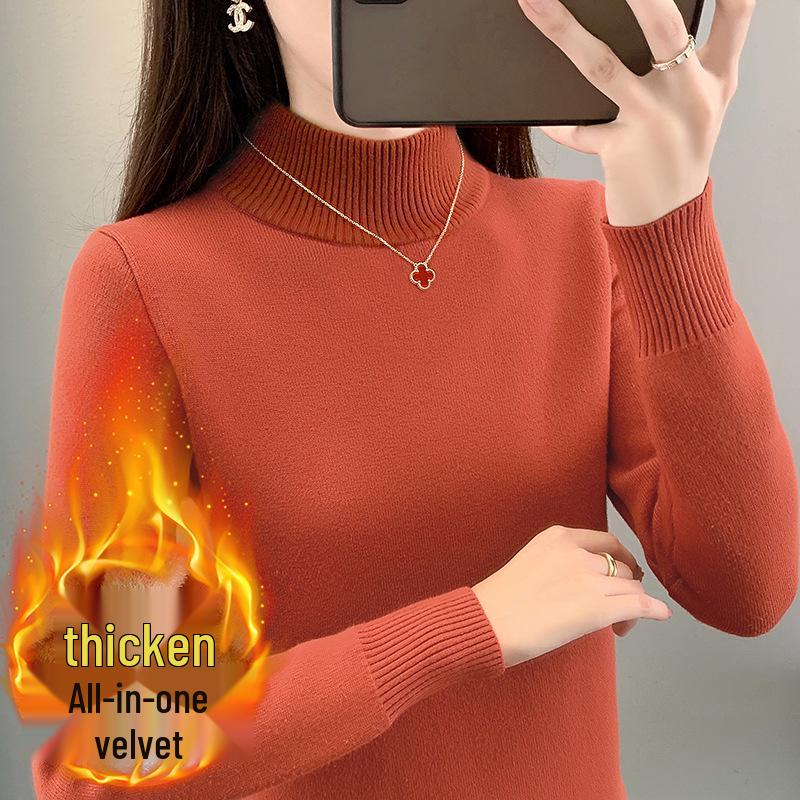 2025 Women's Plus Velvet Knit Base Layer Sweater - Autumn/Winter Thickened One-Piece Top
