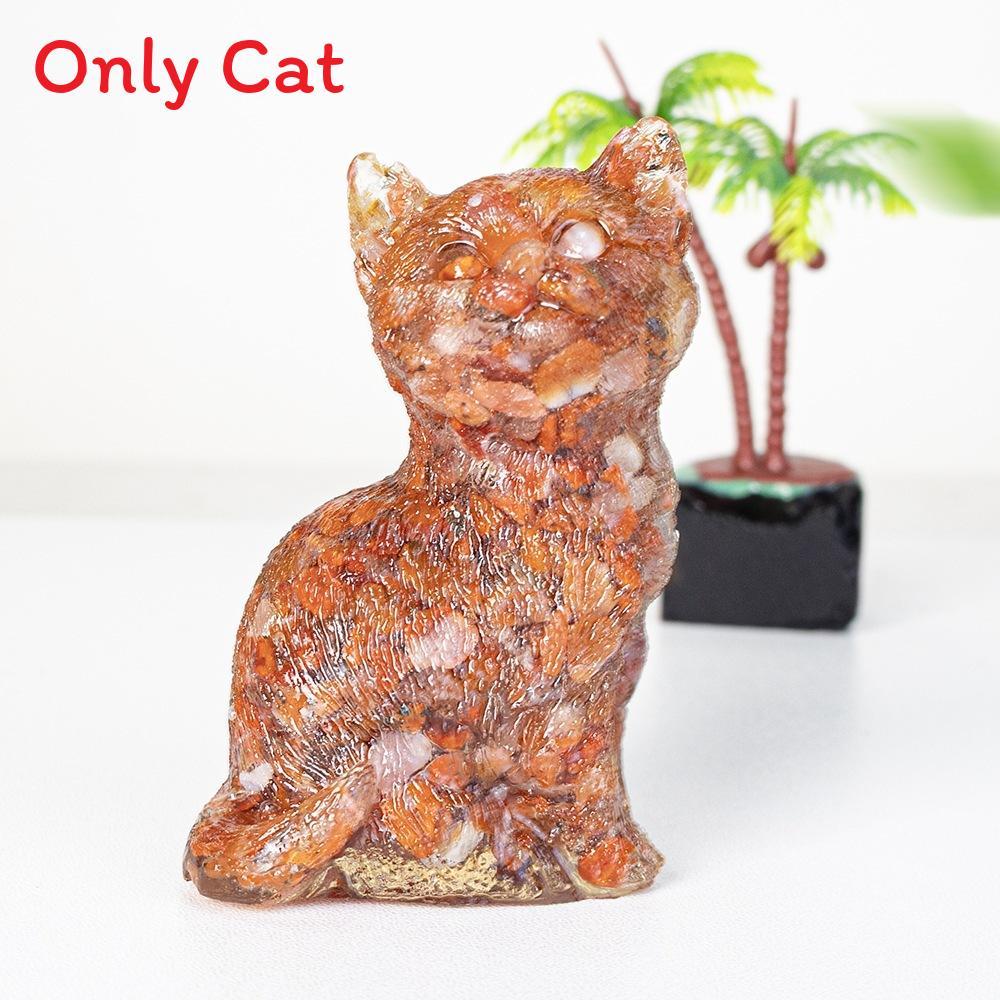 Crystal Cat Resin Decor With Fortune Symbol For Office Desk Enhancements