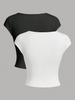 2 Pieces of Fashionable and Sexy Solid Color Low-neck Slim-fit T-shirt Women's Vests