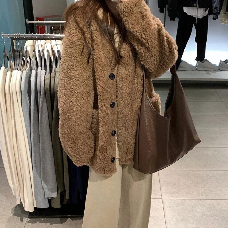

Winter high sense popular Tuscan fur thousand gold wind imitation wool coat medium length light women XL 125-70 kg