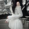 Women's Pure Desire To Pull A Pleated Waist One-line Shoulder Dress Sexy Sweet Spicy Waist Slimming Long Sleeve Low Waist Short Dress