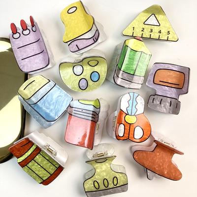Einfache und kreative Haarklammer mit Schreibwarendesign Lineal Bleistiftform Einzigartige Haarspange Schildkröte lustige Haarschmuck für Frauen
