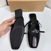 Patent Leather Black Women Flats  Spring Diamond Buckle Strap Big Size Retro Square Toe Luxury  Ladies Mules Shoes