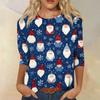 Women's Casual Christmas Print Three-Quarter Sleeve Neck Loose Fit Shirt