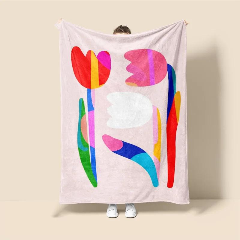 Morandi-Farbdecke Abstraktes Botanisches Graffiti-Design Skandinavische Minimalistische Sofadecke Café Zuhause Zweifacher Verwendungszweck