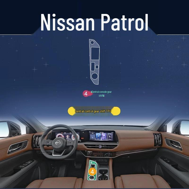 Nissan Terra Interior Protection Kit: TPU Film for Navigation, Gear Shift, Screen, B-Pillar, Headlights.