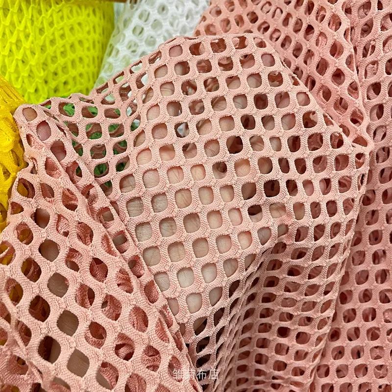 Tessuto a Rete Elastica Traforato Maglia Larga a Rombo Materiale Rete da Pesca per Costumi Fai-da-te Abiti Cucito Tessuto da Palco Sottile Morbido
