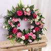 Artificial Peony Wreath Silky Fabric Beautiful Fadeproof Flower Wreath for Door Wedding Wall Decoration