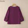 ZANZEA Women Casual Round Neck Loose Splice Long Sleeve Blouse
