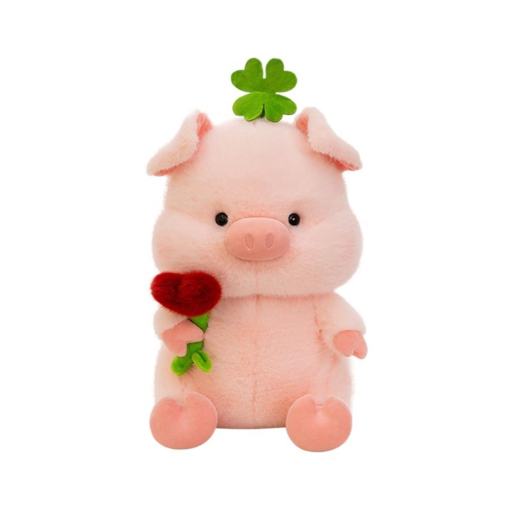 Soft Pig Hold Flower Plush Doll Fluffy Pig Stuffed Dolls Stuffed Pig Plushie Toy  Kids Gifts