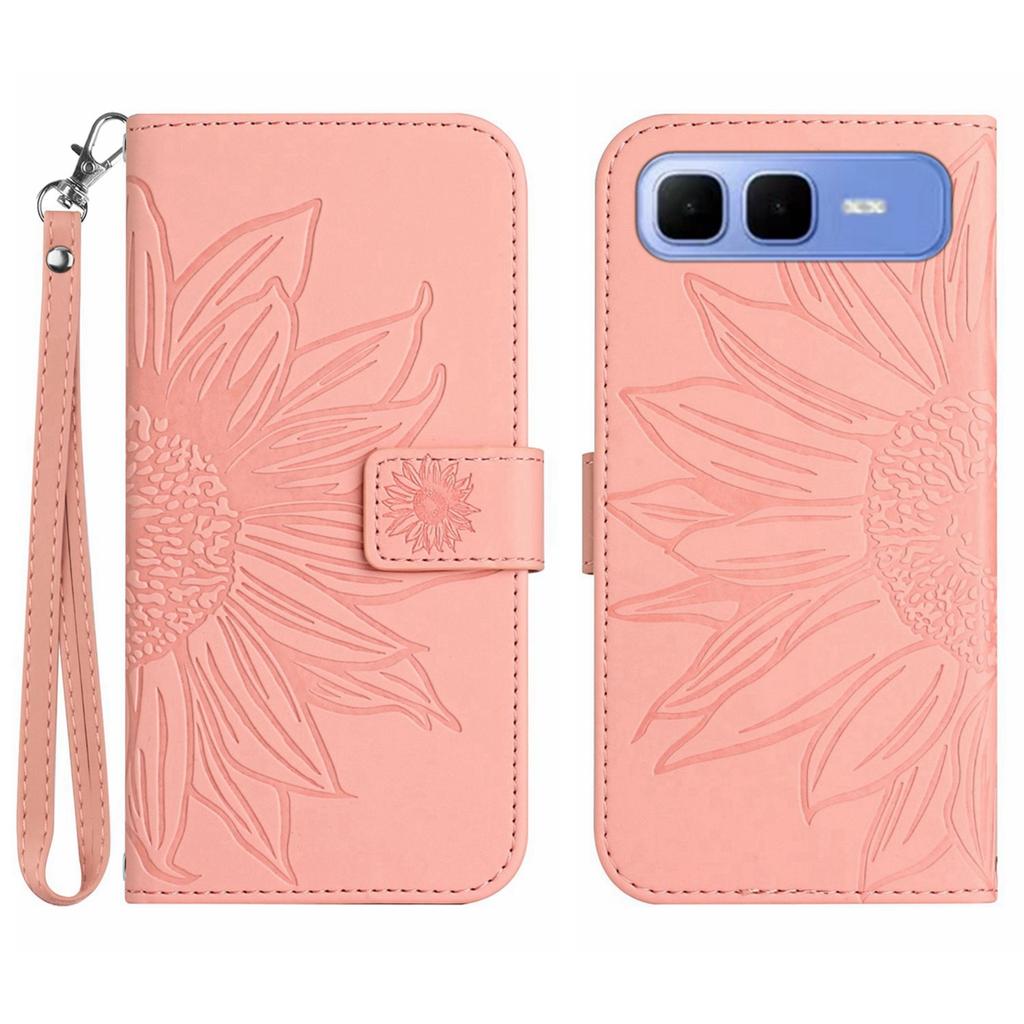 For Infinix Smart 10 Plus Case Sunflower Imprint Leather Wallet Phone Cover with Wrist Strap