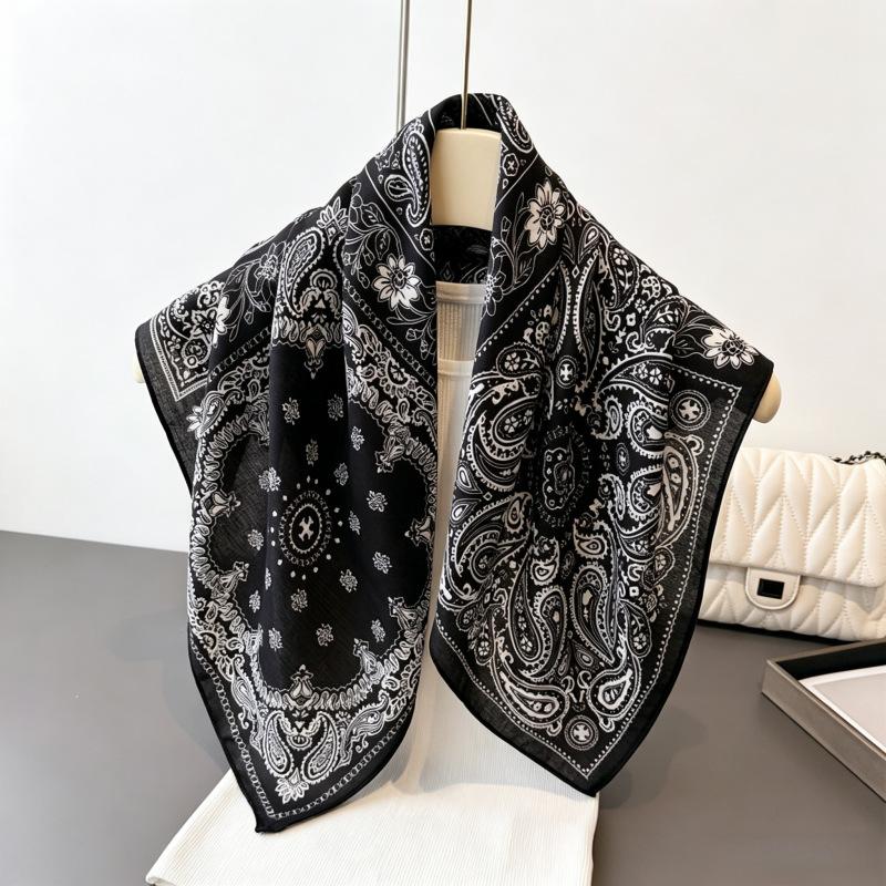 Old Money Wind Cashew Flower Cotton Brown Small Square Scarf Silk Scarf Scarf Shirt Shawl Hair Band Belt Scarf