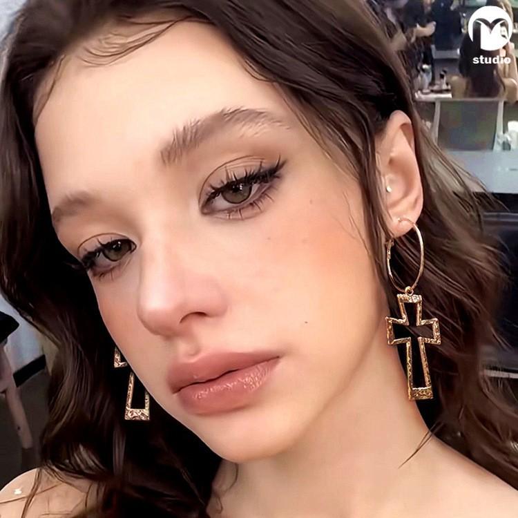 Personalized Cross Earrings Hollow Long Stud Earrings Niche High-end Earrings