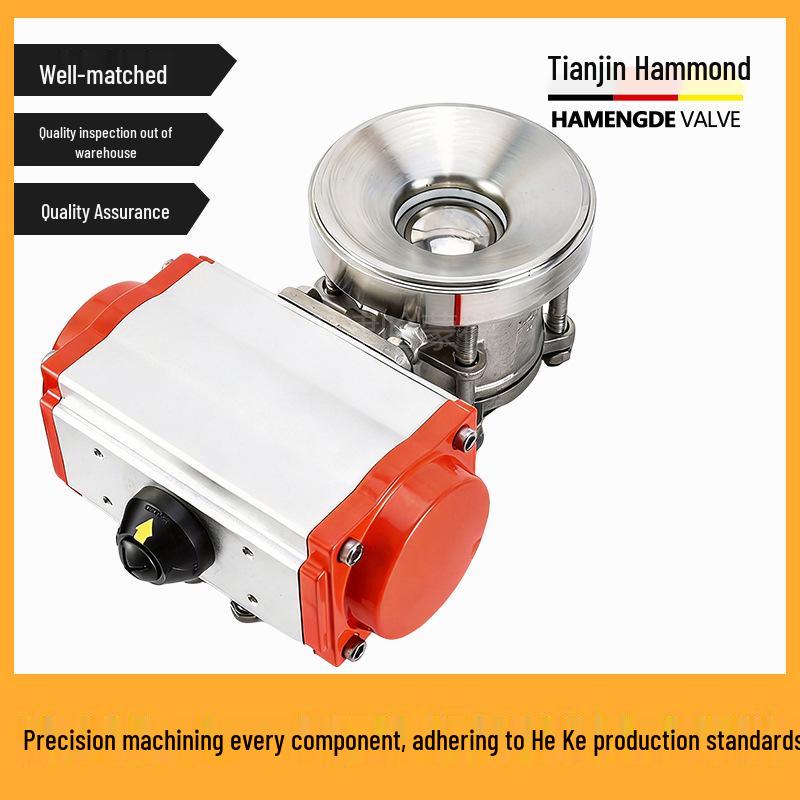 Hammond Pneumatic Sanitary Tank Valve FQ611F-10P: Threaded Ball, Half/Full Open, No Dead Space.
