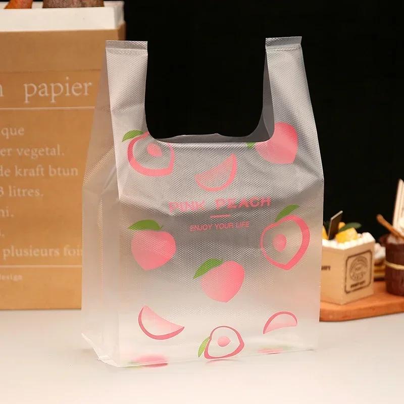 Transparent Plastic Tote Bag Color Printing Pattern Double Handle Vest Packaging Bag Food Baking Desserts Cake Packing Bags