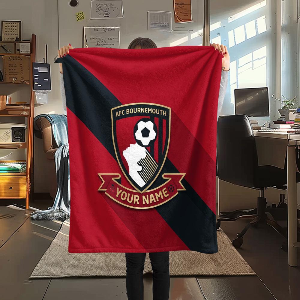 Custom Name AFC Bournemouth Flannel Blanket, High quality Comfortable for All Seasons, Home Decor, Warmth and Comfort