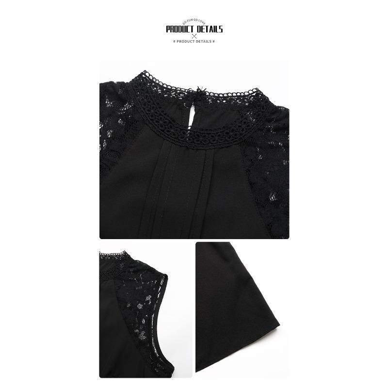 Casual Commuting Lace Sleeveless Top Half High Neck Solid Color Women’s Blouses & Shirts