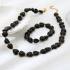 Hot Sale Fashion Sweet Cool Black Peach Heart Natural Stone Beaded Bracelet Necklace Plated 18k Gold Stainless Steel Jewelry