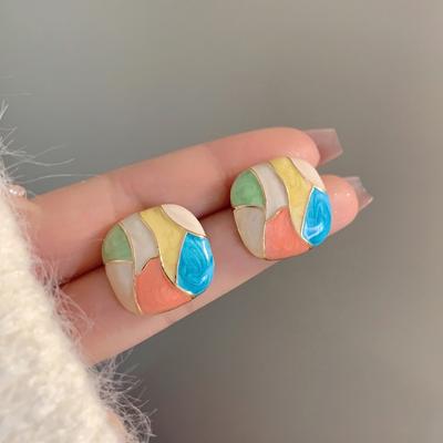 Korean Personality Contrasting Colors Geometric Retro Hong Kong Style Fashionable Light Luxury Niche Temperament Advanced Design Ear