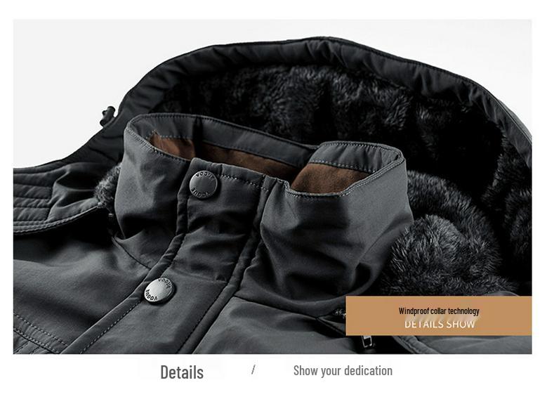 Men's Slim Fit Thickened Fleece-Lined Cotton Jacket for Middle-Aged & Elderly