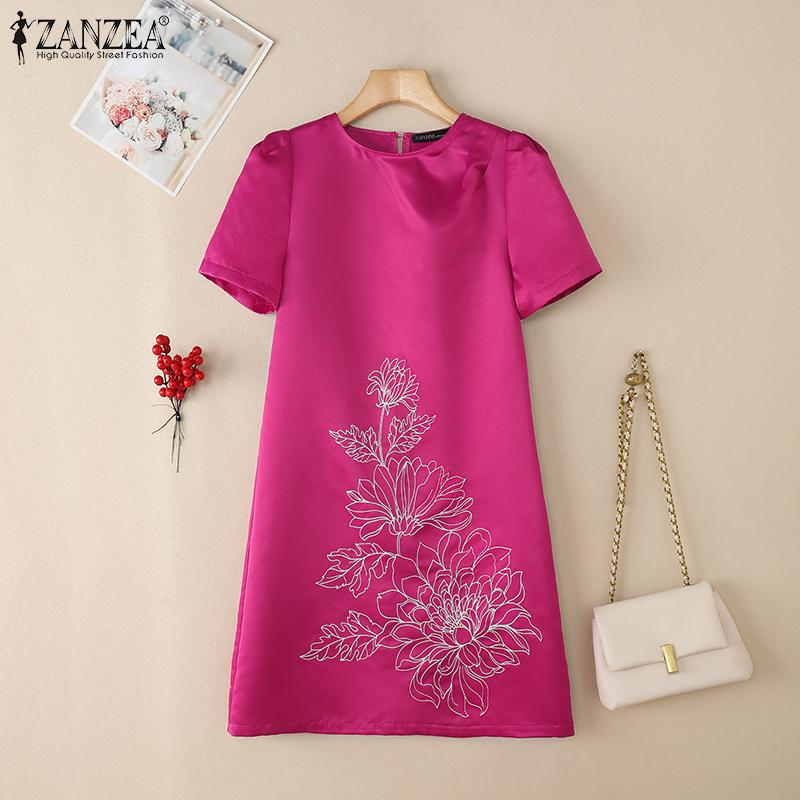 ZANZEA Rochie Casual de Vară cu Mânecă Scurtă și Gât Rotund pentru Femei