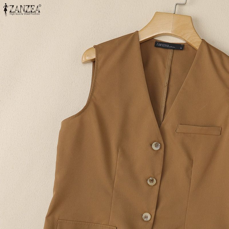 ZANZEA Cárdigan Chaleco Casual de Mujer con Cuello en V Suelto sin Mangas