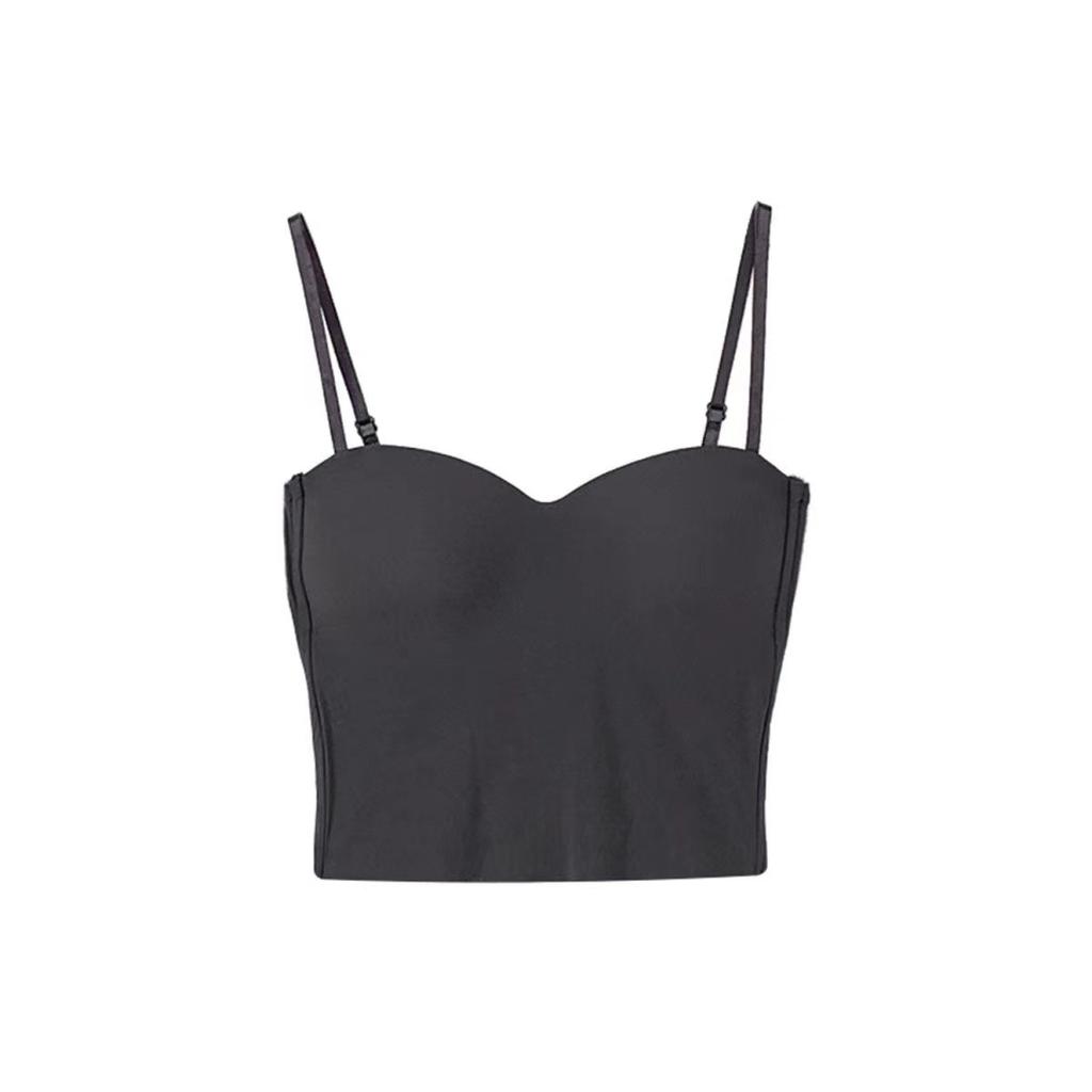 Top tomara que caia feminino lingerie com suspensório colete integrado sutiã peça externa franzido linda parte de trás sem marcas top de seda gelo almofada de peito fixa