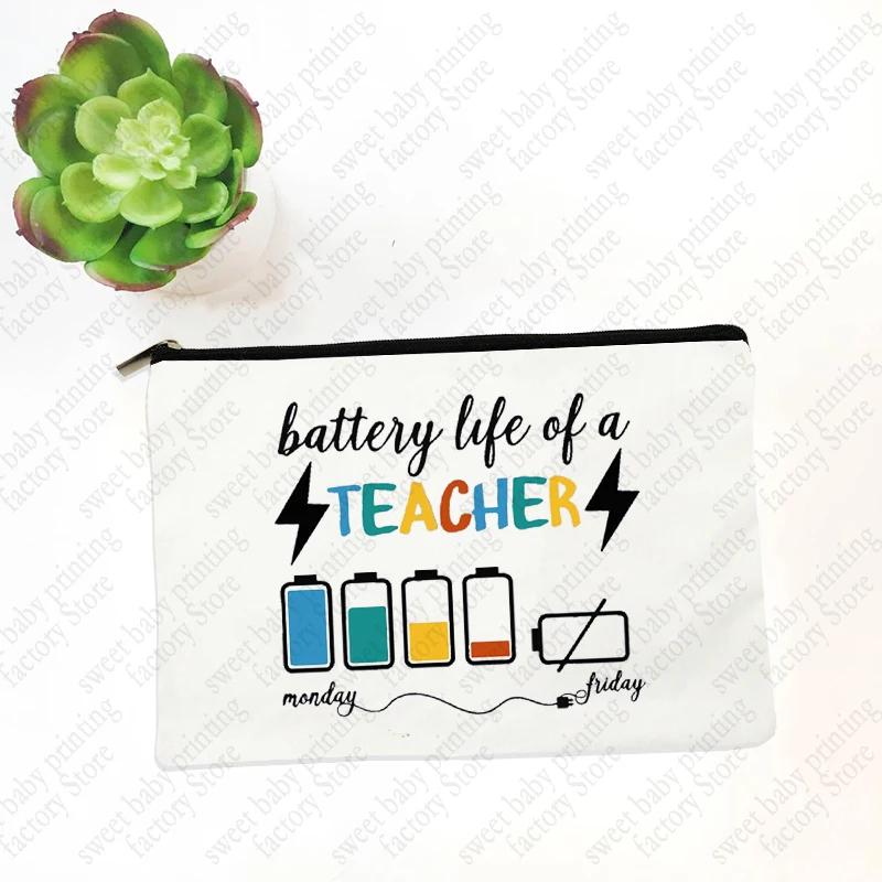 Teach Love Inspire Teacher Makeup Cosmetic Bags  Back To School Gift Beauty Cases Pencil Pouch Organizer Storage Box Mini Purse
