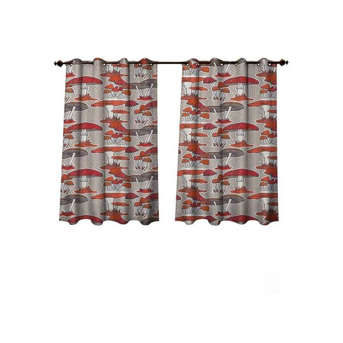 Rideau D'extérieur - Anshesix - Motif Champignons - 140 X 115 Cm - Naturel Et Biologique
