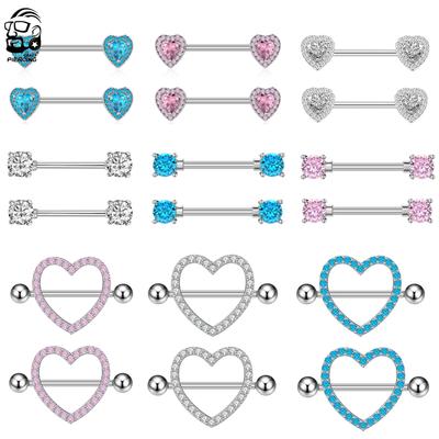 2pcs Heart Sexy Nipple Rings 14G Stainless Steel Nipple Piercing Nombril Nipple Barbell for Women Girls Shield Bar Body Jewelry