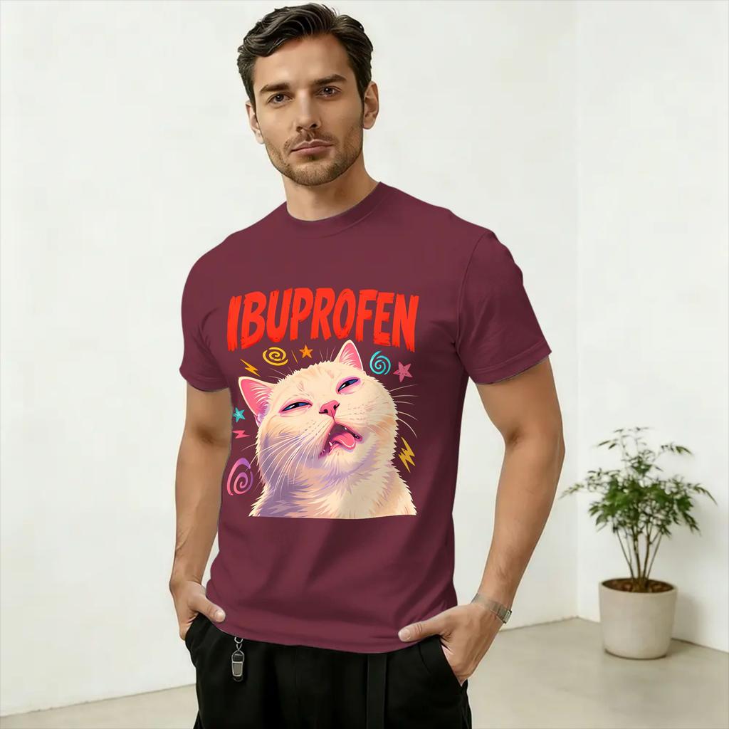Funny Ibuprofen Cat Meme T Shirts Unisex Cotton Funny T-Shirts O Neck  Tee Shirt Short Sleeve Clothes Plus Size