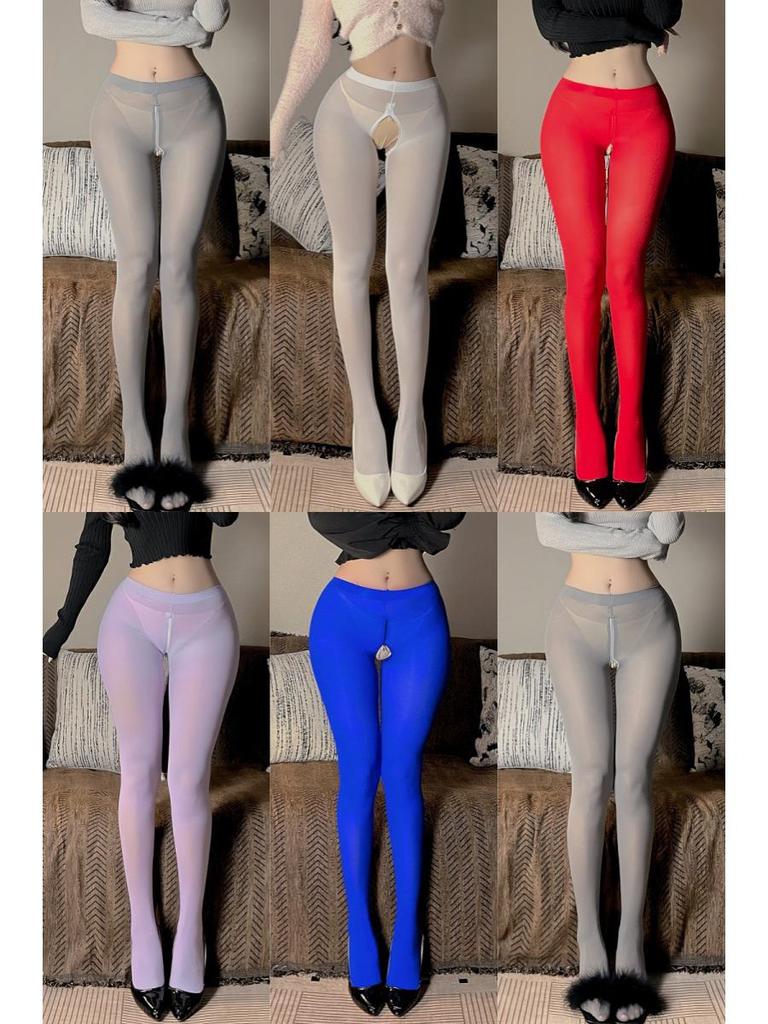Red Matte Velvet Open-Crotch Tights