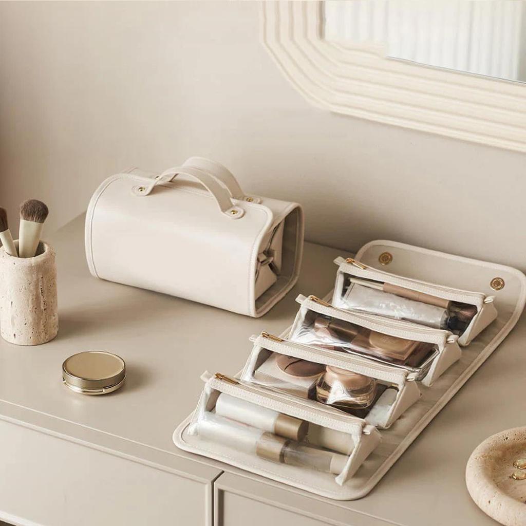 Leather Cosmetic Bag, , Cosmetic Travel Bag, Makeup Bag, Cosmetic Bag, Roll Up Cosmetic Bags For Women, For Bedrooms Bathrooms Travel