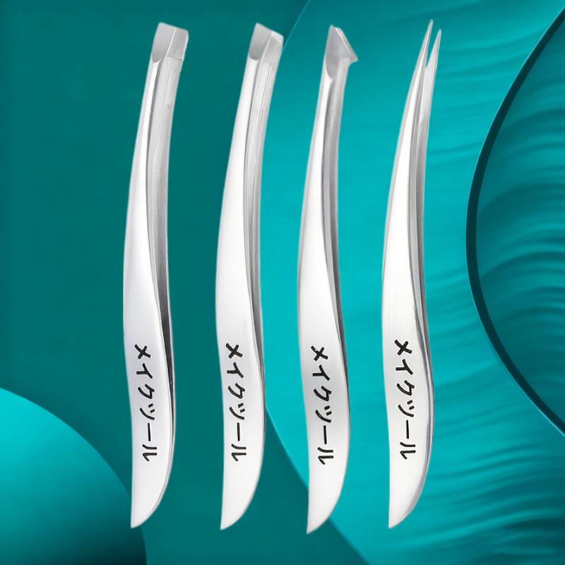 Xiaomi 4pcs Stainless Steel Tweezers Set for Sensitive Beige & Eyelid Facial Hair Removal - Professional Slant Tip Beauty Tools