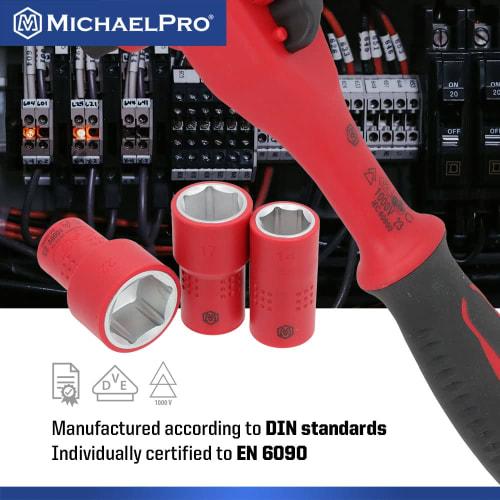 MichaelPro 16-Piece 3/8-Inch Drive VDE Insulated Tool Set, Includes Sockets, Bits, Sockets, Wrenches, and Ratchets, MP005047