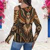 Women Plus Size Asymmetric Cutout Neck Cold Shoulder Long Sleeve Fitted Eagle Printed Top