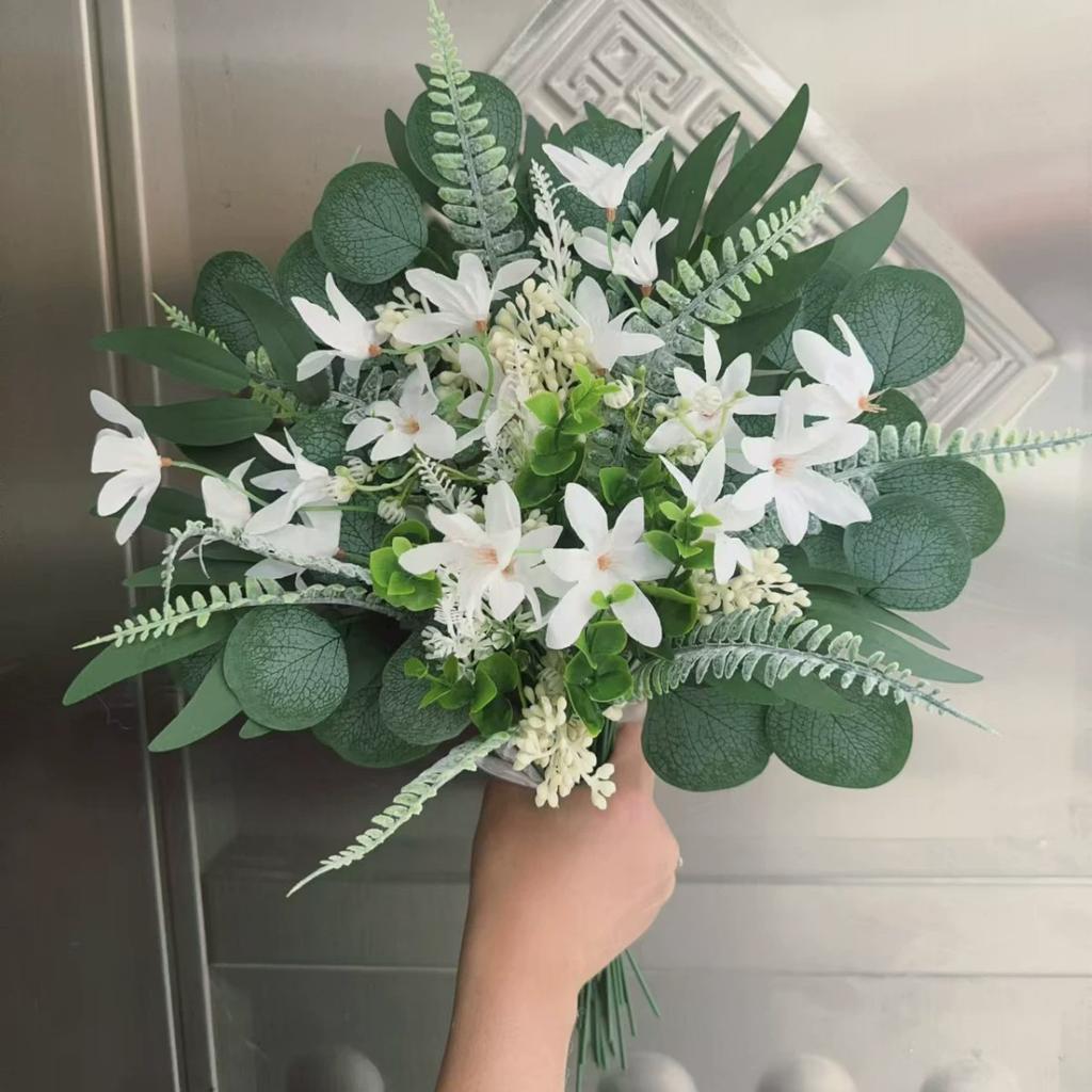 Mixed Artificial Flowers Bouquet with Eucalyptus Leaves And Silver Willow Cuttings for Wedding Floral DIY Home Decor