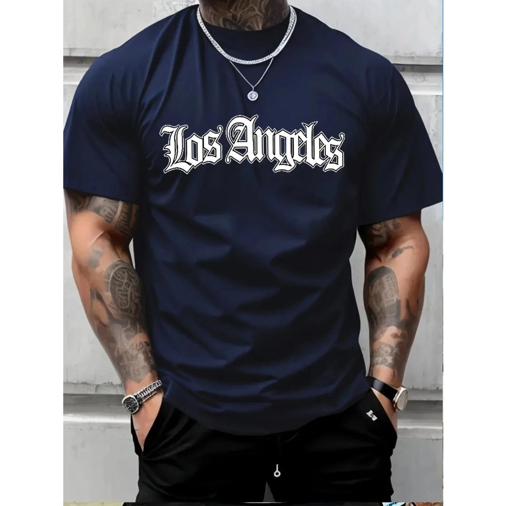 Men's Summer Fashion Los Angeles Letter Printed Pattern Breathable Round Neck T-shirt Outdoor Casual Sports Top