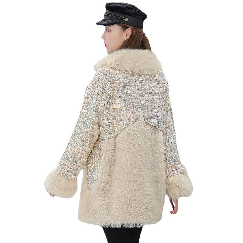 Imitation fur winter cotton clothes sequined down cotton clothes women's toka wool imitation fox fur