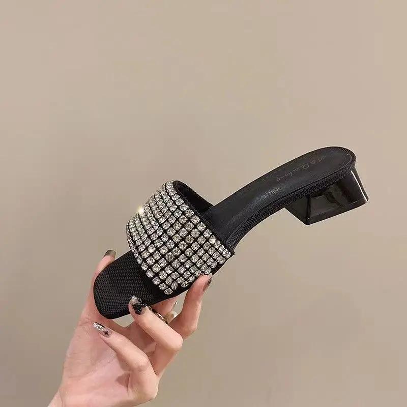 

Fashion Woman Slippers Square Toe With Heel Slides Chic and Elegant Shoes for Women Top Designs H Sandal Wholesale Sandals On Promotion 40