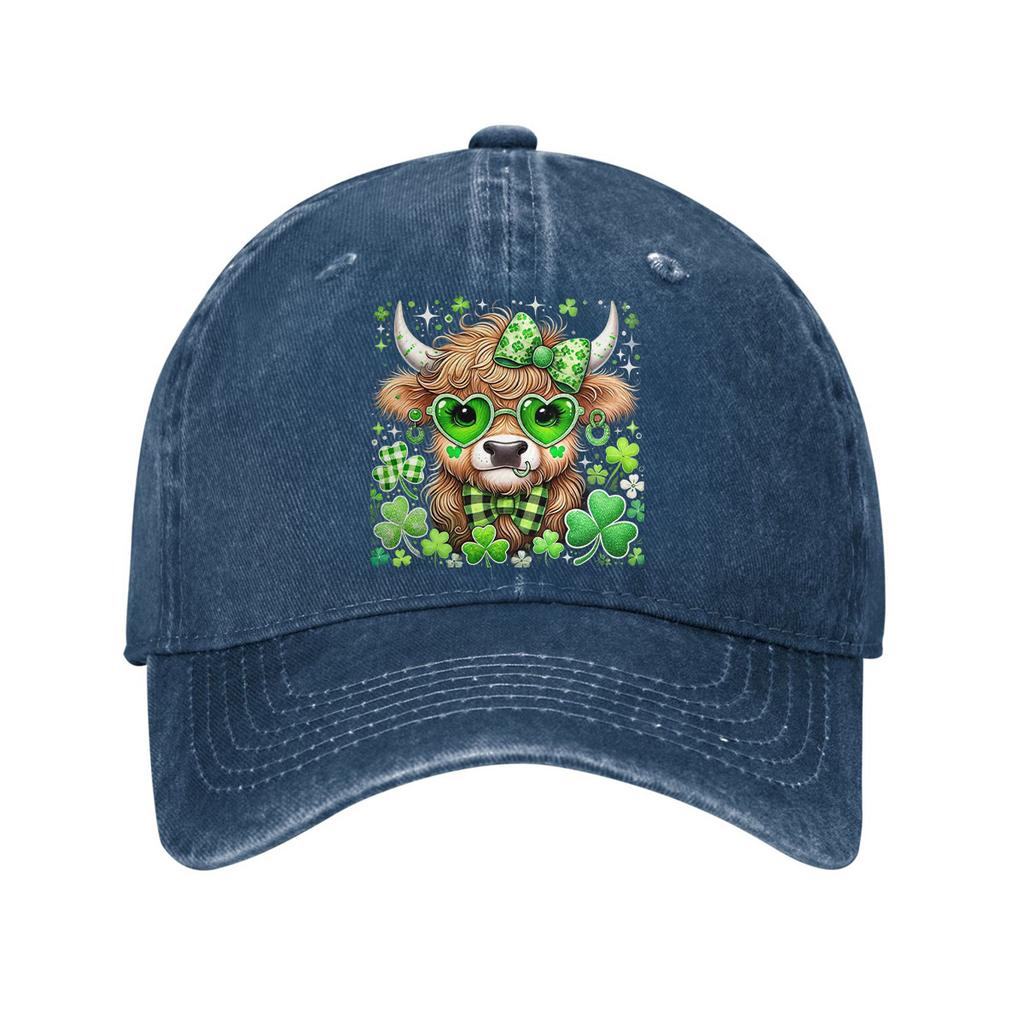 St Patricks Day Highland Cow Baseball Cap Adult Unisex Casual Denim Adjustable Sun Protection Hat
