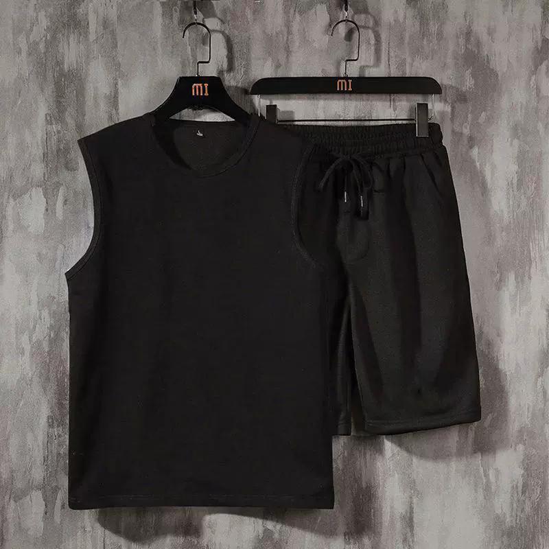 

Летний однотонный жилетный костюм, мужская корейская версия футболки без рукавов, свободный жилет, футболка, баскетбольный костюм из двух частей 5XL