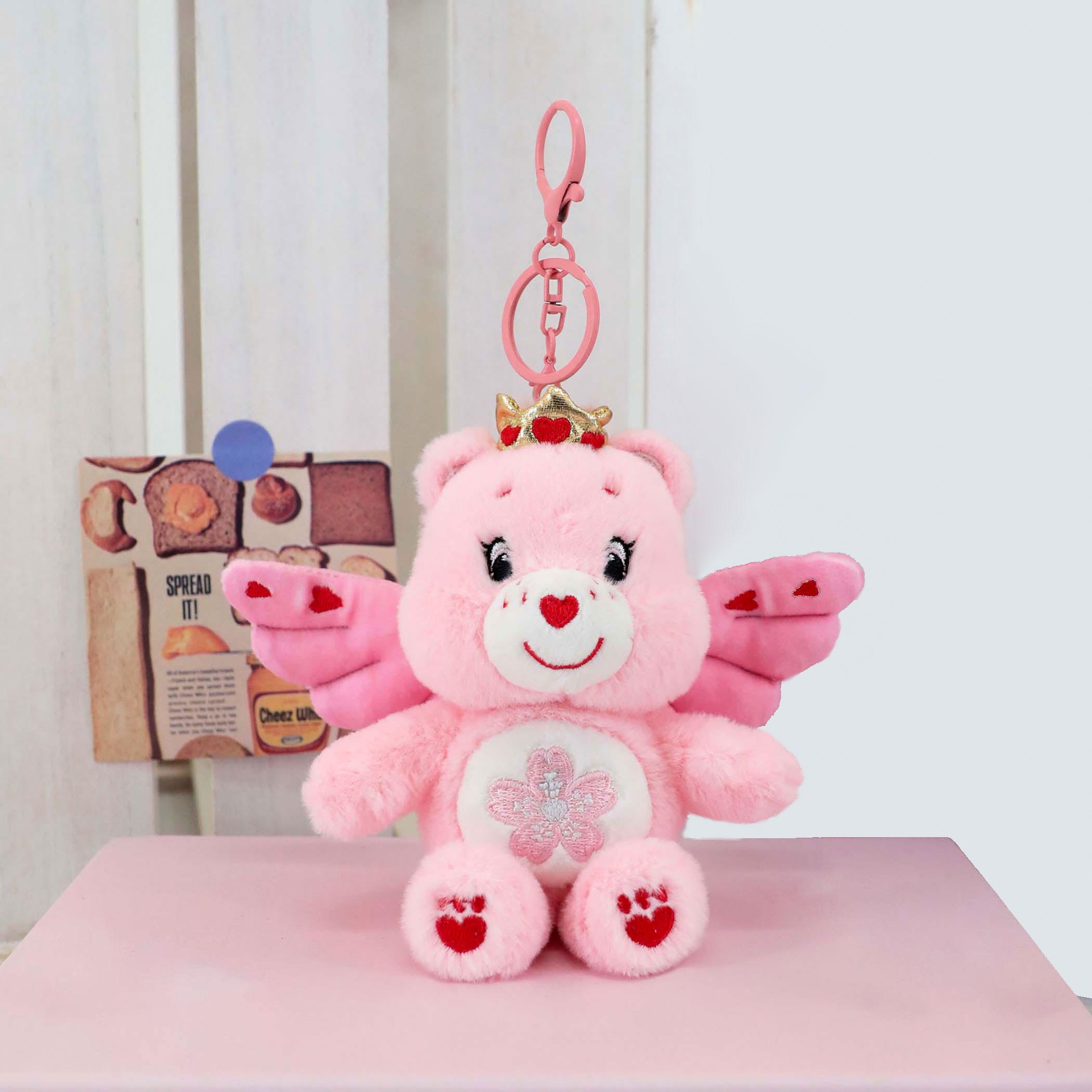 15cm Engelenvleugel Care Bears Pluche Sleutelhanger Kroon Schattig Regenboog Hart Tas Hanger Zachte Knuffelpop Auto Sleutelhanger Meisjes Accessoire Cadeau pink