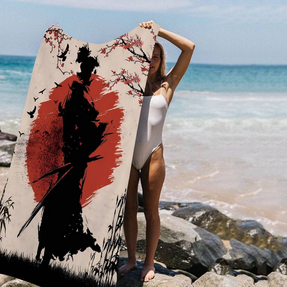 Anime Japan Retro Samurai Microfiber Printed Beach Towel Mountain Climbing Yoga Beach Swimming Running Absorbent Soft Towel